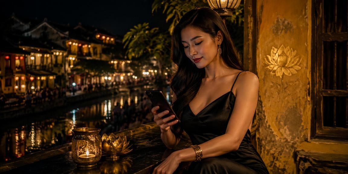 Người dùng truy cập nền tảng casino trực tuyến trên điện thoại di động tại Hội An với giao diện bảo mật