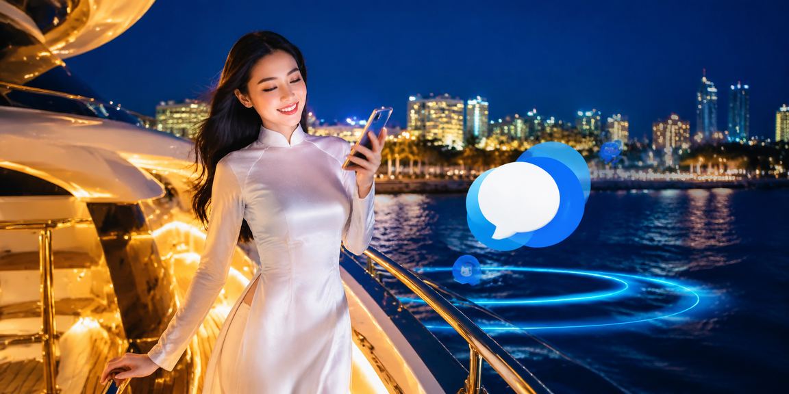 Người phụ nữ mặc áo dài theo dõi kết quả xổ số trên điện thoại tại Phan Thiết