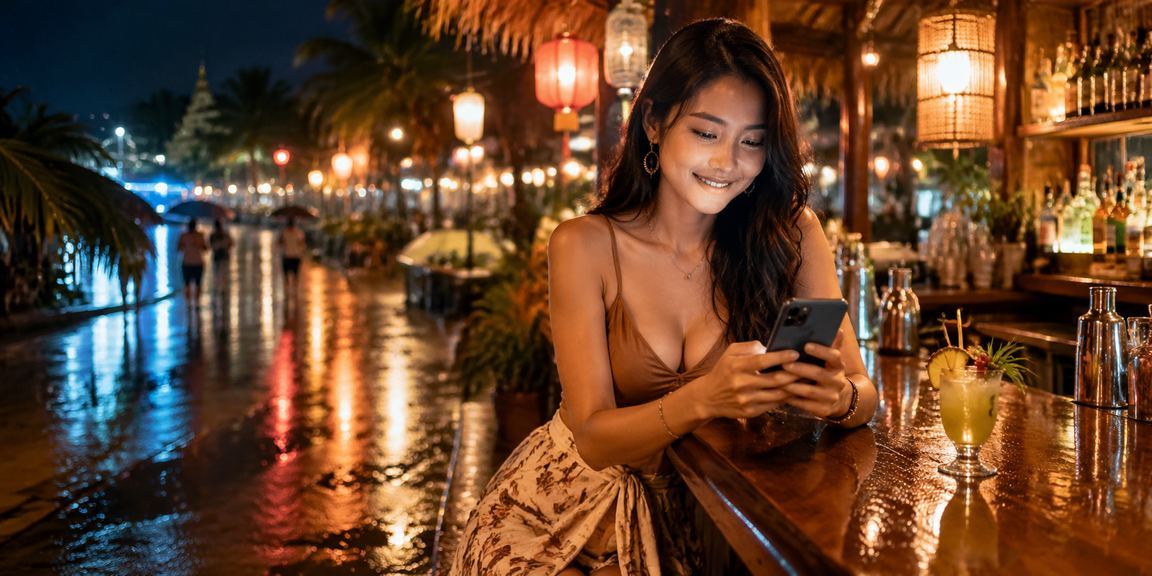 Người dùng xem kết quả xổ số trực tuyến trên điện thoại tại chợ đêm Phú Quốc